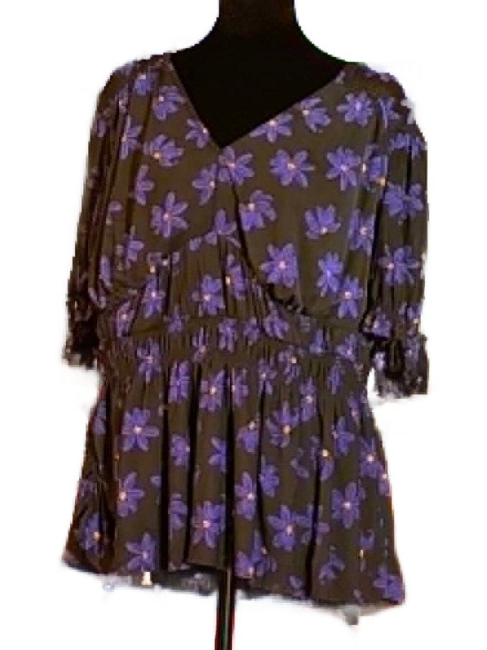 Ava & Viv Purple Floral Babydoll Blouse Plus Size 2X Lined Boho Peplum Top